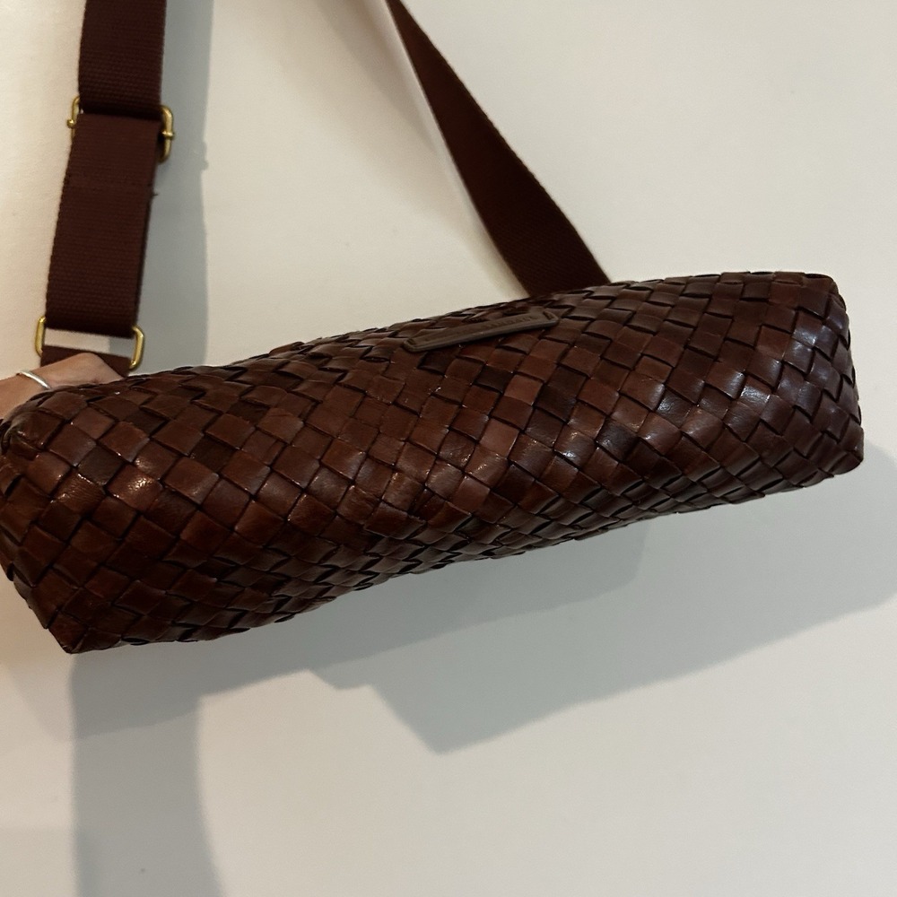 Loeffler Randall Woven Leather Shoulder Bag Brown Purse Wide Strap Adjustable - Picture 7 of 16